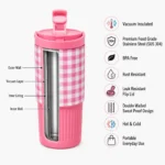 Steel Tumbler with Gingham & Heart Patterns - Image 12