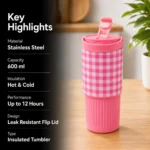 Steel Tumbler with Gingham & Heart Patterns - Image 11