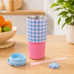 Steel Tumbler with Gingham & Heart Patterns - Image 4