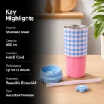 Steel Tumbler with Gingham & Heart Patterns - Image 5