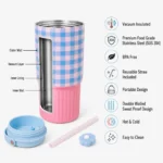 Steel Tumbler with Gingham & Heart Patterns - Image 6