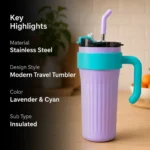 Steel Tumbler with Gingham & Heart Patterns - Image 2