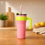 Steel Tumbler with Handle & Straw Lid 860ml - Image 7