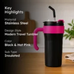 Steel Tumbler with Handle & Straw Lid 860ml - Image 5