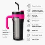 Steel Tumbler with Handle & Straw Lid 860ml - Image 6