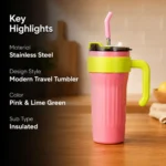 Steel Tumbler with Handle & Straw Lid 860ml - Image 8