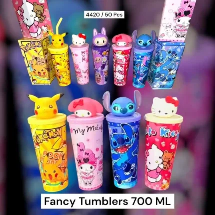 Fancy Character Steel Tumbler with Straw 700ml
